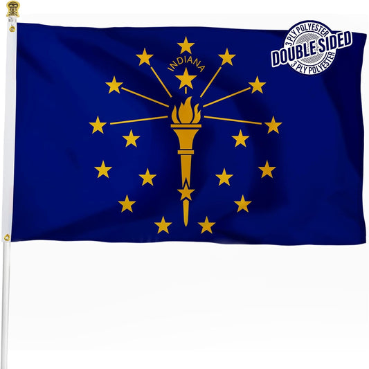 Indiana Flag 3x5 ft Double Sided 3 Layers Polyester Indiana State Flags Made in USA Vivid Color and Fade Proof State of Indiana Flags with 2 Brass Grommets(Indiana)