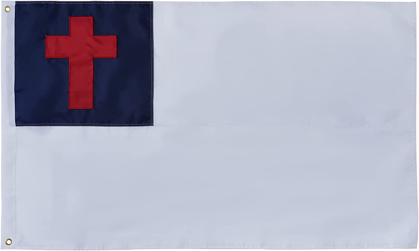 Christian Flag 3x5 Ft Made in USA, Embroidery Christianity Sewn Cross Flags with 2 Brass Grommets, Heavy Duty Nylon Outdoor Banner