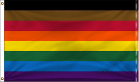 Philadelphia Pride Flag 3x5 Philly Rainbow Flags LGBTQ Gay Brown and Black Flags for Outdoor Wall with Brass Grommets & Durable Header