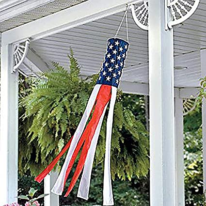 Embroidered American US Flag Windsock- 60 Inch Outdoor Hanging Heavy Duty 4th of July Red White Blue Patriotic US Flag Wind Sock Fade Resistant Weatherproof Patriotic Decorations