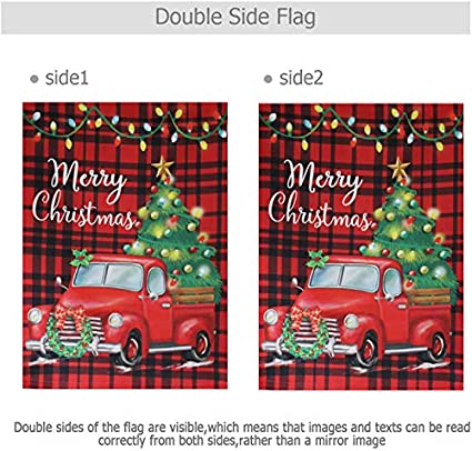 Christmas Garden Flags 12x18 Double Sided - Red Truck Tree Xmas Holiday Vertical Garden Yard Flags Banner for Small Christmas Outdoor Decorations