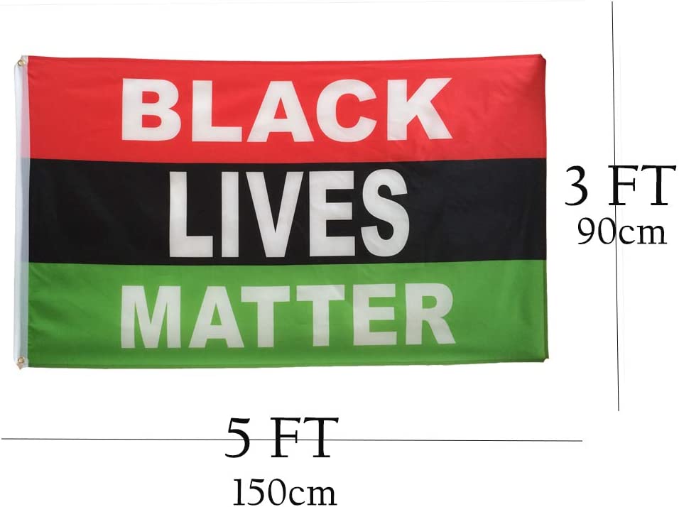 Black Lives Matter Afro Flag 3x5 ft Outdoor Pan African Red Black Green Flags Banner with Grommets