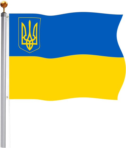 TOPFLAGS Ukraine Flag 3x5 National Flags with Canvas Header Brass Grommets (Ukraine Crest)