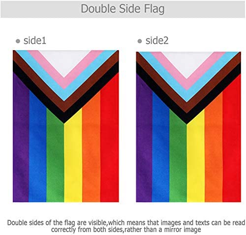 Progress Pride Rainbow House Flag- LGBT Community Gay Pride Lesbian Transgender Flags Banner UV Fade Resistant for Indoor Outdoor 28x40 Inches