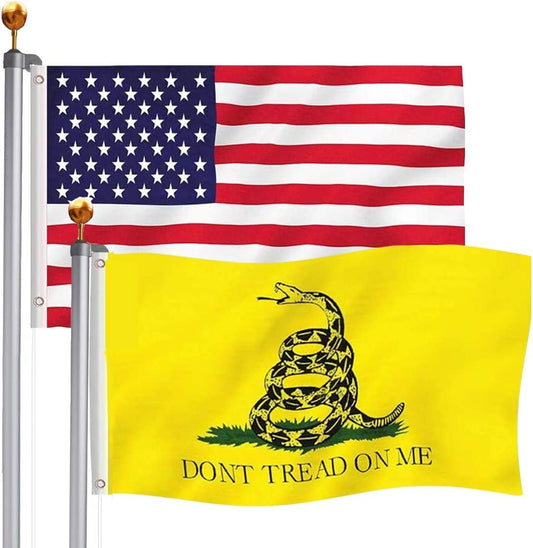 TOPFLAGS Gadsden Flag 3x5 Outdoor - Don't Tread On Me Rattle Snake and American United State Flags Outdoor Tea Party Banner 2 Pcs