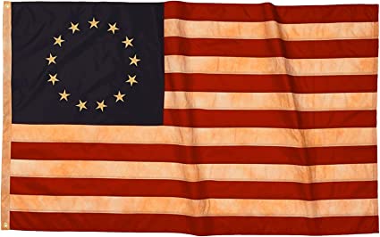 Vintage Betsy Ross Flag - Tea Stained Embroidered Stars American 3x5 Outdoor - Heavy Duty 13 Stars Flags 13 Colonies Primitive US Banner Stitching Stripes with 2 Brass Metal Grommets