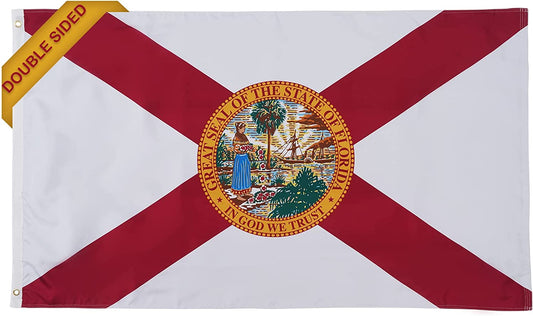 Florida State Flag 3x5 Feet, 3 Ply Double Sided State of Florida Flags with 2 Brass Grommets and Canvas Header, Heavy Duty Polyester Vivid Color Outdoor Banner Made in USA