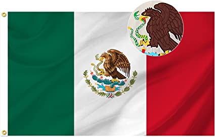 Mexico Flag 3x5 ft Outdoor, Embroidered Double Sided Mexican National Flags Made in USA, Polyester 210D Heavy Duty Bandera Mexicana MX Mexico Flags with 2 Brass Grommets for Outsides House Room Decoration