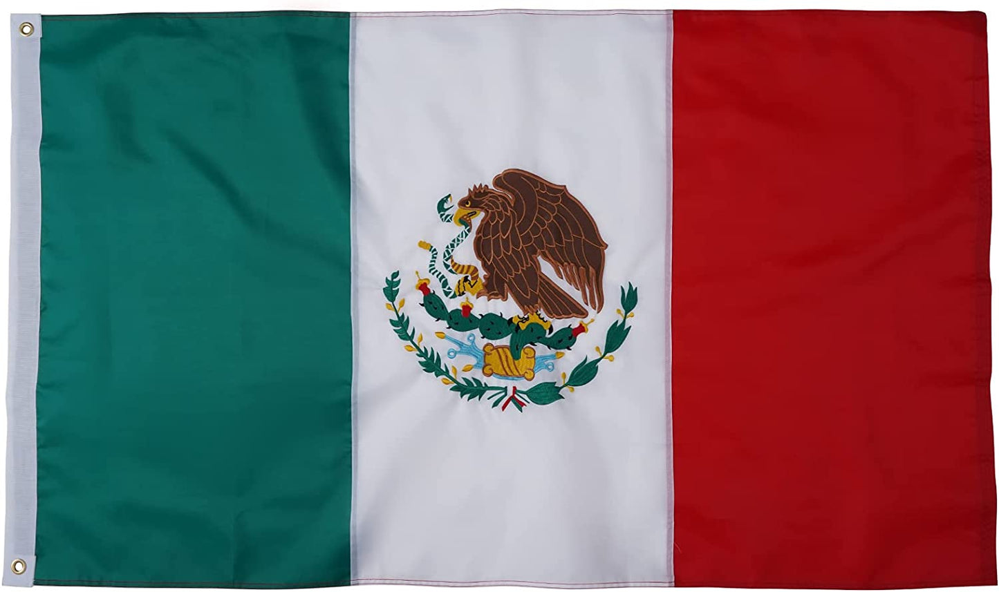 Mexican Flag Bandera de Mexico 3X5 Embroidered Flags Sewn Stripes 240D Heavy Duty MX National Flag for Indoor/Outdoor