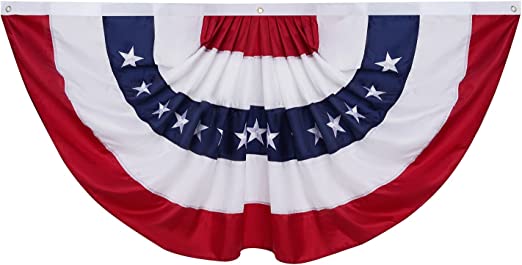 USA Pleated Fan Flag -1.5x3 American Bunting Flag Half Fan Banner - Embroidered Patriotic Stars & Stripes 210D Oxford Polyester - Sharp Color Fade Resistant - US 1.5x3 Feet Pleated Half Fan Set (1.5x3ft)