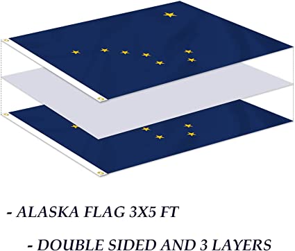 Alaska Flag 3x5 ft Outdoor, Double Sided Alaska State Flags Made in USA, 3 Layers Polyester Vivid Color and Heavy Duty Alaska AK State of Flag with 2 Brass Grommets (Alaska)