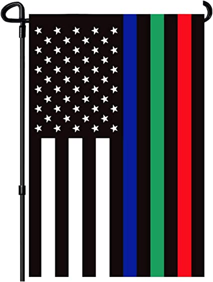 Thin Blue Green and Red Line Garden Flag - Double Sided Support Military Fire Police 12.5 x 18 Inch - Blue Line American Flags Honoring Law Enforcement Officers Yard Outdoor Decor Banner