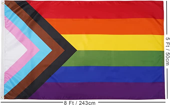 Progress Pride Rainbow Flag 5x8ft- LGBT Community Gay Pride Lesbian Transgender Bisexual Flags Banner UV Fade Resistant for Indoor Outdoor (Progress Flag 5x8ft)