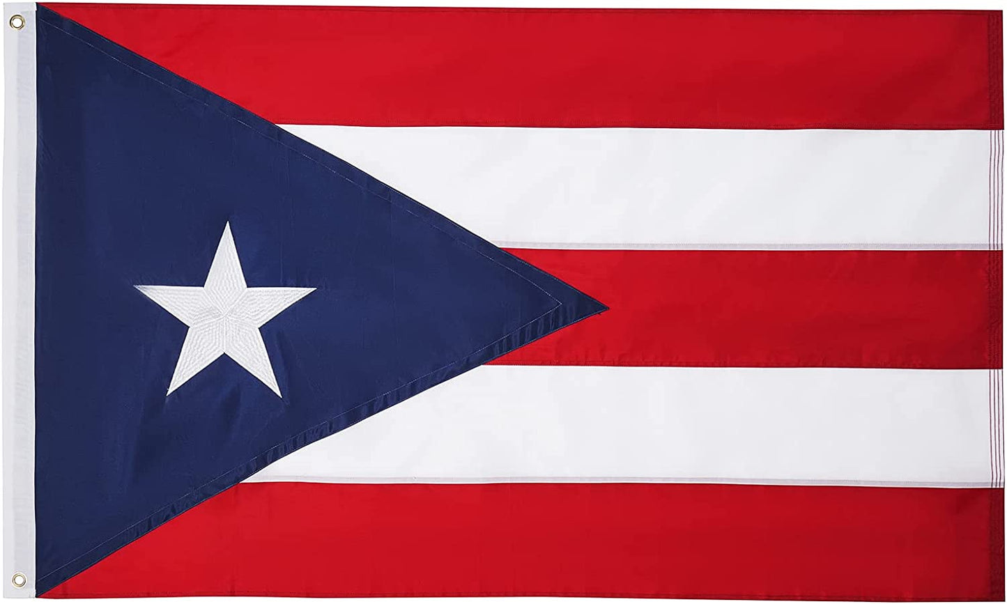 SYII Puerto Rico Flag 4x6 FT, Embroidered Star and Double Stitched Sewn Stripes with 2 Brass Grommets, Durable Polyester Puerto Rican Flags Outdoor Banner, Made in USA