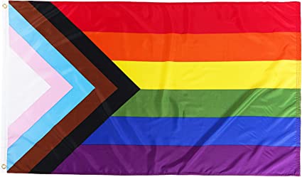 Pride Flag for Outdoor, 3x5 Double Sided LGBTQ Flag Progress Pride Flag, Lesbian Flags Rainbow Gay LGBT Banner for Wall Community Support House Room Outside/Inside Decoration