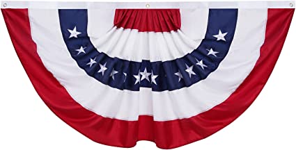 American Pleated Fan Flag 3x6 Ft USA Bunting Flags Patriots Flag Decorations with Embroidered Stars Sewn Stripes for Porch Outside