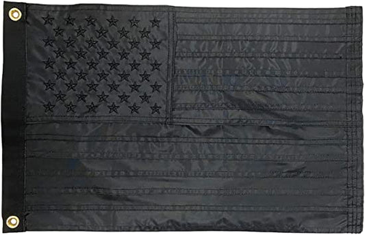 Black American Flag 12x18 All Black Flags 1x1.5 Embroidered Stars Heavy Duty Small Boat Flag Durable Nylon Sewn Strips