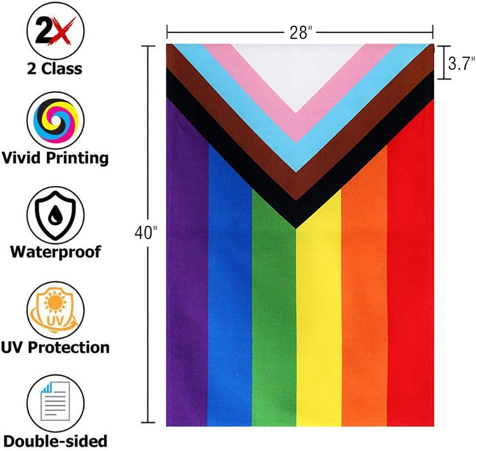 Progress Pride Rainbow House Flag- LGBT Community Gay Pride Lesbian Transgender Flags Banner UV Fade Resistant for Indoor Outdoor 28x40 Inches