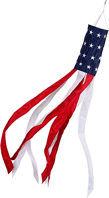 American Flag Windsock, US Flag Embroidered Stars Windsock for The 4th of July, Outdoor Hanging Stripes USA Flags Wind Socks for Patriotic Decor(60 Inch)