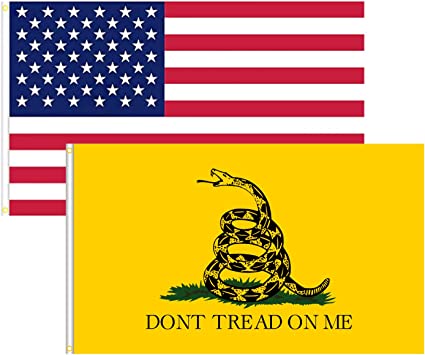 Dont Tread on Me Gadsden and American Flag 3x5 Outdoor Heavy Duty Polyester Tea Party Rattlesnake Don't Tread on Me US Flags Banner Kit (2 pcs)