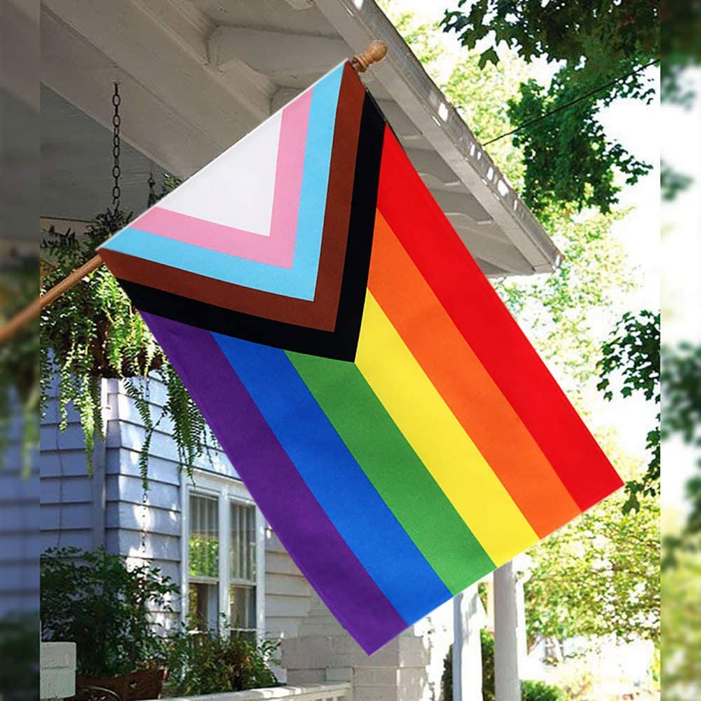 Progress Pride Rainbow House Flag- LGBT Community Gay Pride Lesbian Transgender Flags Banner UV Fade Resistant for Indoor Outdoor 28x40 Inches