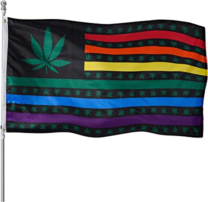 Rainbow Marijuana Pot Leaf Flag Gay Pride Heart Care Hug Rainbow Weed American Flags Banner 3x5 Foot for outdoor wall with Brass Grommets & Durable Header