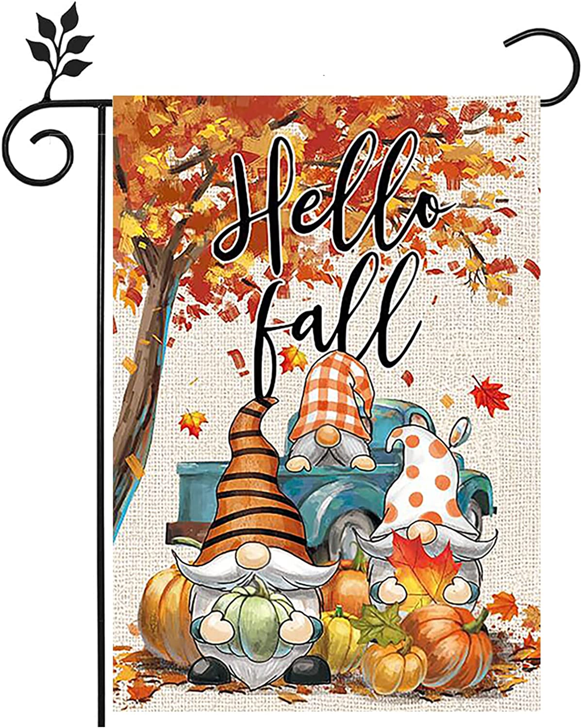 Happy Fall Garden Flag 12x18 Inch Double Sided, Autumn Gnome Pumpkin Maple Leaves Yard Flags for Farmhouse Porch