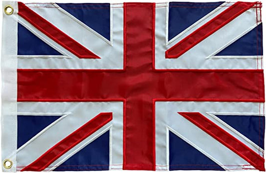 British Flag 12x18 Union Jack England Boat Flags Embroidered Sewn Stripes United Kingdom 1x1.5 UK Flag Heavy Duty Outdoor