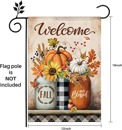 Fall Garden Flag 12 x 18 Inch Double Sided for Outside Autumn Pumpkin Welcome Decorations Banner Seasonal Farmhouse Yard Decor