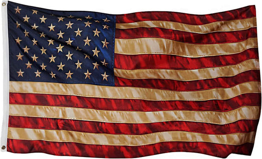 USA Vintage Flag Tea Stained American Flag 4x6 Antiqued USA Flags for Outside with Brass Grommet for Room Wall Decoration Heavy Duty(3D Effect Printed Star)