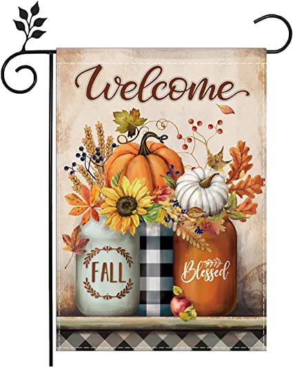 Fall Garden Flag 12 x 18 Inch Double Sided for Outside Autumn Pumpkin Welcome Decorations Banner Seasonal Farmhouse Yard Decor