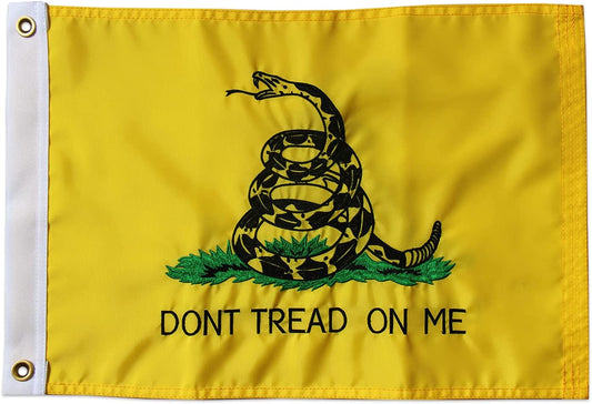 SYII Dont Tread On Me Gadsden Boat Flag 12x18 Inch Made in USA, Embroidery Yellow Coiled Rattle Snake with 2 Brass Grommet, Heavy Duty Nylon Outdoor Banner for All Weather