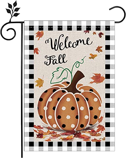 Fall Pumpkin Garden Flags12 x 18 Inch Double Sided for Outdoor Autumn Welcome Decorations Banner Seasonal Farmhouse Yard Decor