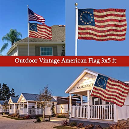 Betsy Ross Flag 3x5 13 Star Colonies American Flag Tea Stained Vintage USA Flags US Decor Banner for Room Outside