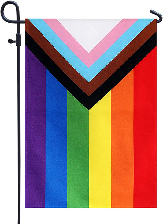 Progress Pride Garden Flag - Small Rainbow LGBT Flags 12.5x18 Inch Gay Lesbian Transgender Community Banner UV Fade Resistant for Indoor Outdoor Yard