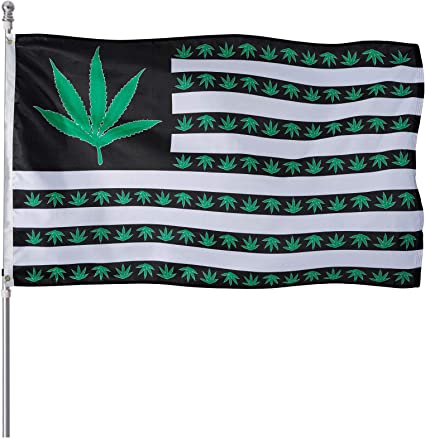 Marijuana Leaf American Flag 3x5 Outdoor Heavy Duty Polyester Marijuana 9 Point Leaves Weed Flags Banner with Brass Grommets & Durable Header Vivid Color