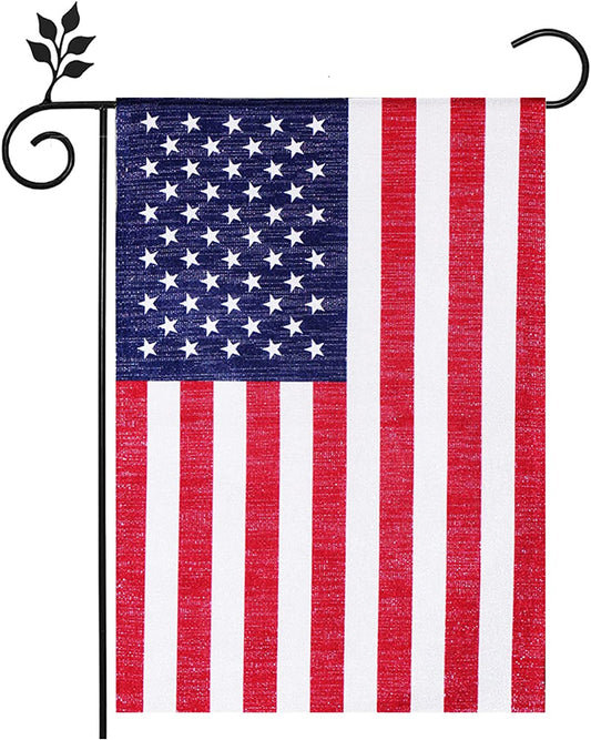 American 4th of July Garden Flag 12x18 Inch , Double Sided USA US Yard Flags for Lawn Patio Independence Day Decor, Silver Silk Fabric Outdoor Patriotic Banner