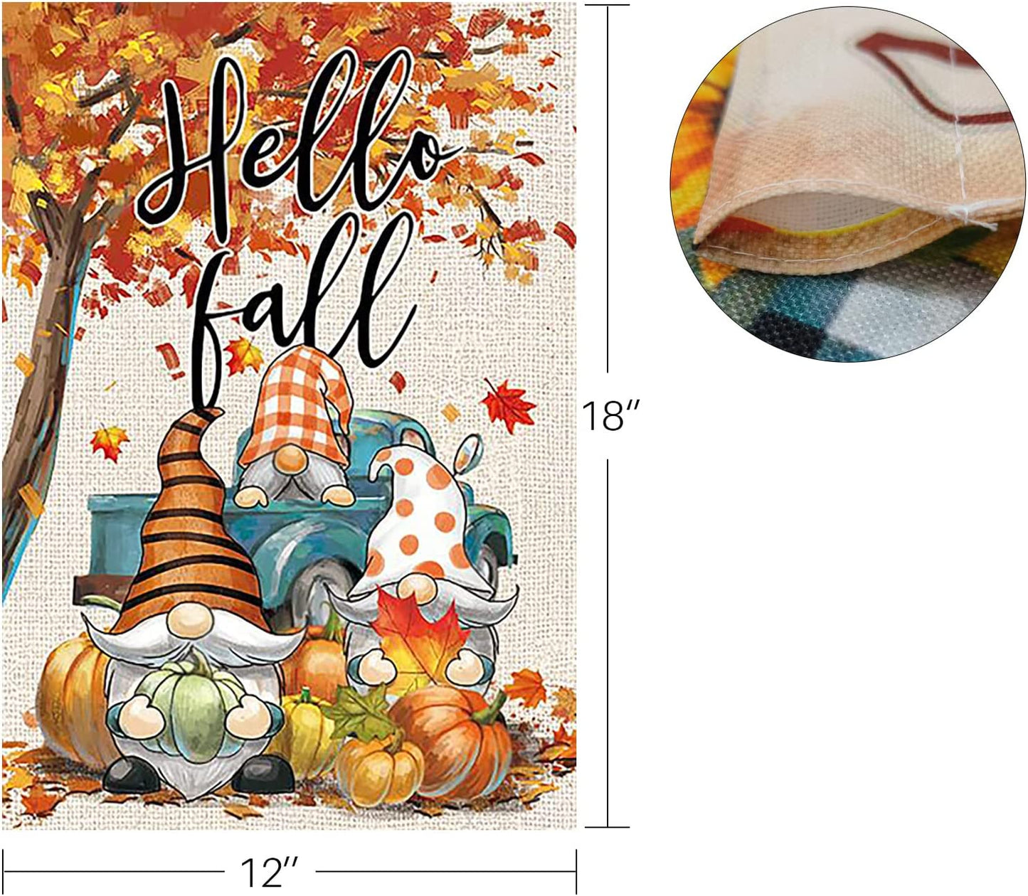 Happy Fall Garden Flag 12x18 Inch Double Sided, Autumn Gnome Pumpkin Maple Leaves Yard Flags for Farmhouse Porch