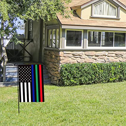 Thin Blue Green and Red Line Garden Flag - Double Sided Support Military Fire Police 12.5 x 18 Inch - Blue Line American Flags Honoring Law Enforcement Officers Yard Outdoor Decor Banner