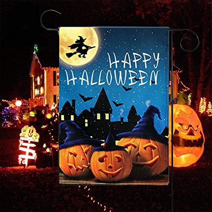 Pack of 2 Happy Halloween Pumpkins Garden Flags 12x18- Double Sided Pumpkin Lantern Yard Flags Banner Halloween Garden Lawn Decorations