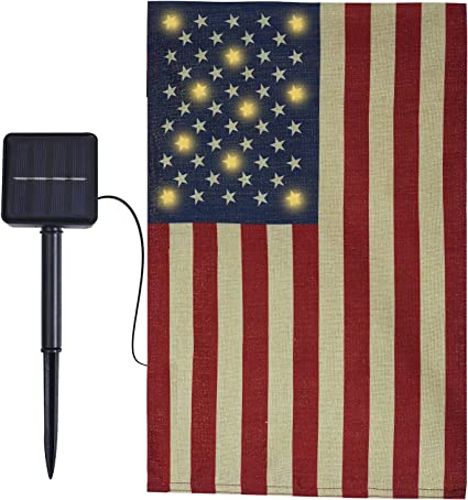 American Flag USA Garden Flag 12 x 18 with Solar Light - LED Patriotic Yard Flags Double Side Small American Flag