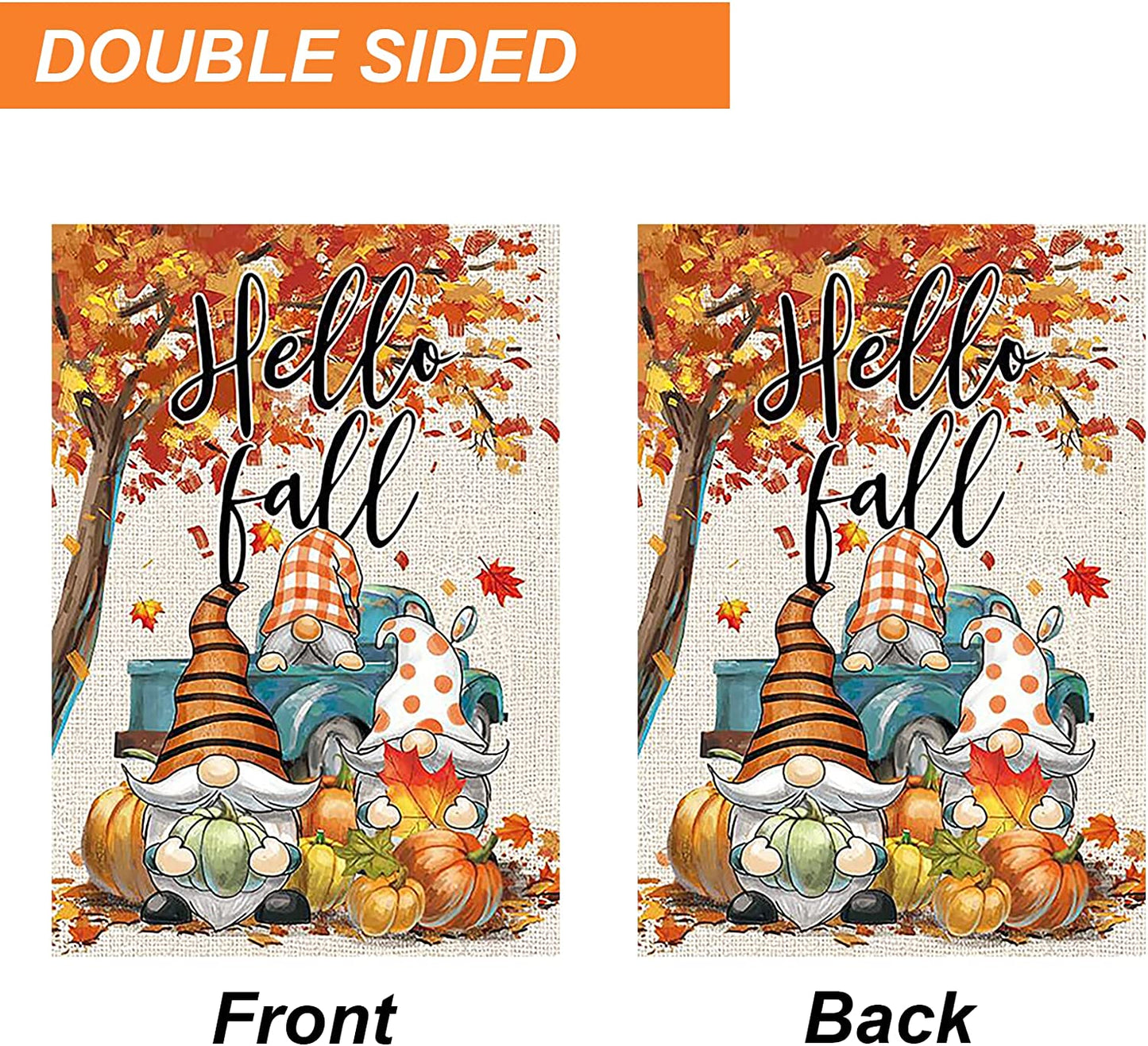 Happy Fall Garden Flag 12x18 Inch Double Sided, Autumn Gnome Pumpkin Maple Leaves Yard Flags for Farmhouse Porch