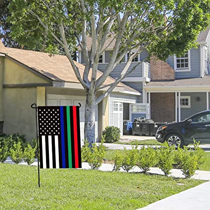 Thin Blue Green and Red Line Garden Flag - Double Sided Support Military Fire Police 12.5 x 18 Inch - Blue Line American Flags Honoring Law Enforcement Officers Yard Outdoor Decor Banner