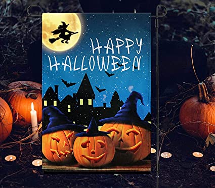 Pack of 2 Happy Halloween Pumpkins Garden Flags 12x18- Double Sided Pumpkin Lantern Yard Flags Banner Halloween Garden Lawn Decorations