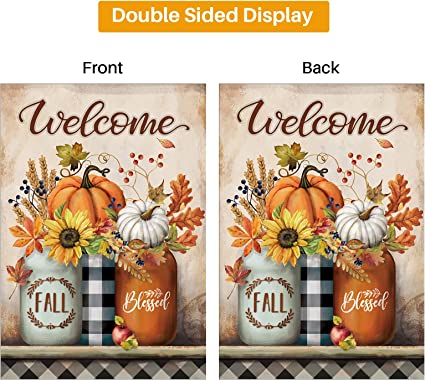 Fall Garden Flag 12 x 18 Inch Double Sided for Outside Autumn Pumpkin Welcome Decorations Banner Seasonal Farmhouse Yard Decor