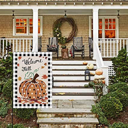 Fall Pumpkin Garden Flags12 x 18 Inch Double Sided for Outdoor Autumn Welcome Decorations Banner Seasonal Farmhouse Yard Decor