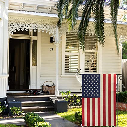 American Flag USA Garden Flag 12 x 18 with Solar Light - LED Patriotic Yard Flags Double Side Small American Flag