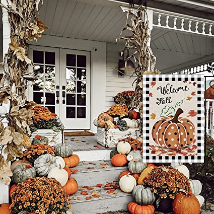 Fall Pumpkin Garden Flags12 x 18 Inch Double Sided for Outdoor Autumn Welcome Decorations Banner Seasonal Farmhouse Yard Decor