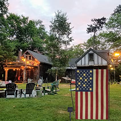 American Flag USA Garden Flag 12 x 18 with Solar Light - LED Patriotic Yard Flags Double Side Small American Flag