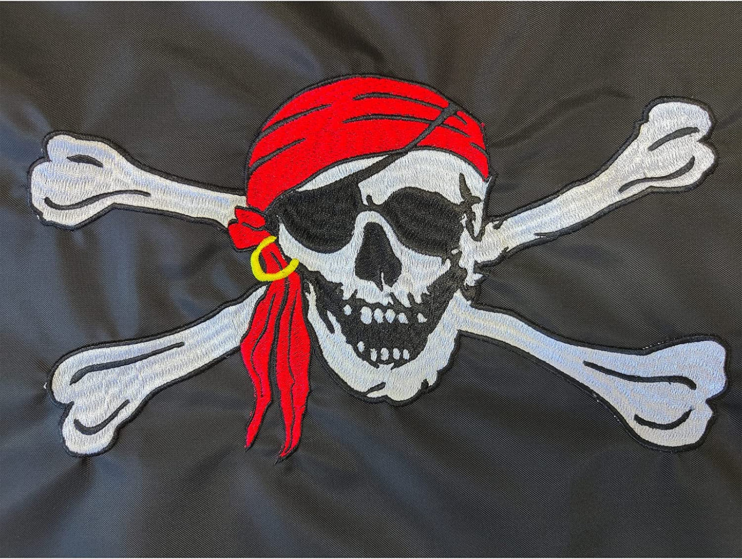 Red Bandanna Hat Pirate Boat Flag 12x18 Inch Made in USA, Embroidery Jolly Roger Pirate Yacht Flags with 2 Brass Grommet, Heavy Duty Nylon Skull Outdoor Banner for All Weather